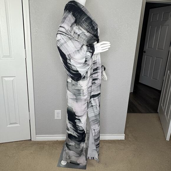 ASOS Maxi Dress Deep V-neck Batwing Sleeve Abstract Gray Black Lavender Size 10 - Picture 7 of 9